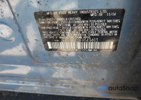 2015 Subaru Forester 2.5I Premium из США, поврежденный, VIN JF2SJAGC0FH549463